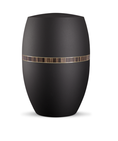Biologisch afbreekbare urn zwart met zebrano hout decoratie