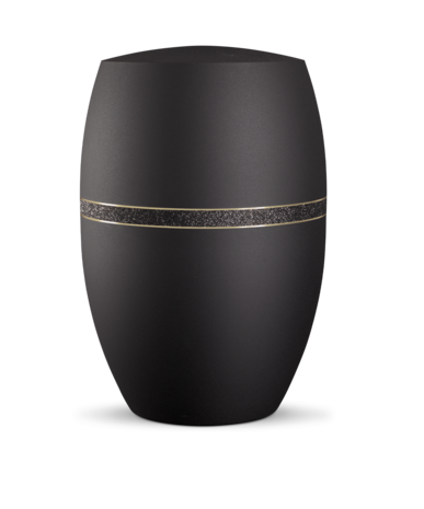 Biologisch afbreekbare urn zwart met zwart gouden decoratie