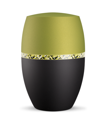 Biologisch afbreekbare urn groen met zwart geometrisch decoratie