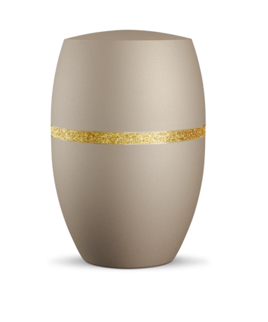 Biologisch afbreekbare urn lichtbruin met glinsterend goud decoratie