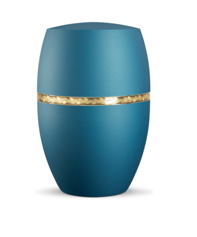 Biologisch afbreekbare urn blauw met goud tak decoratie