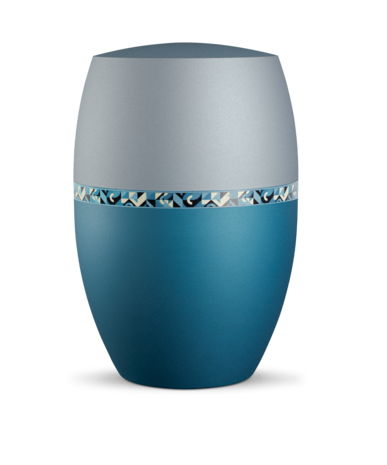 Biologisch afbreekbare urn blauw met grijs geometrisch decoratie