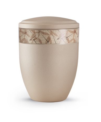 Biologisch afbreekbare urn cr&egrave;me met bladen decoratie