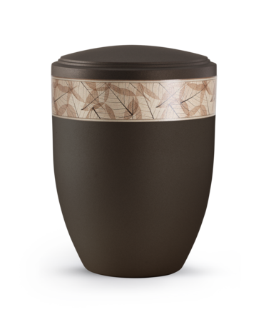 Biologisch afbreekbare urn zwart met bladen decoratie