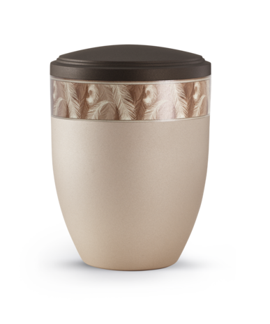 Biologisch afbreekbare urn cr&egrave;me met zwart met bladeren decoratie