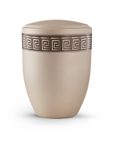 Biologisch afbreekbare urn lichtbruin met meander decoratie
