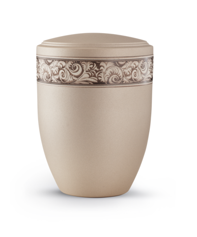 Biologisch afbreekbare urn lichtbruin met veren decoratie
