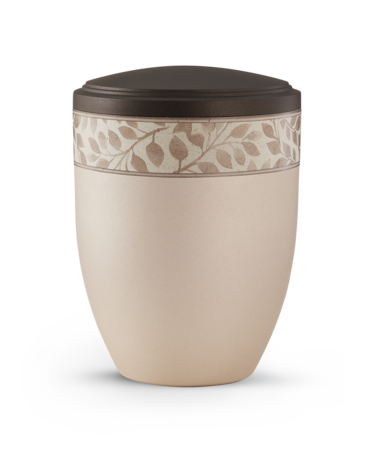 Biologisch afbreekbare urn lichtbruin en zwart met bladen decoratie