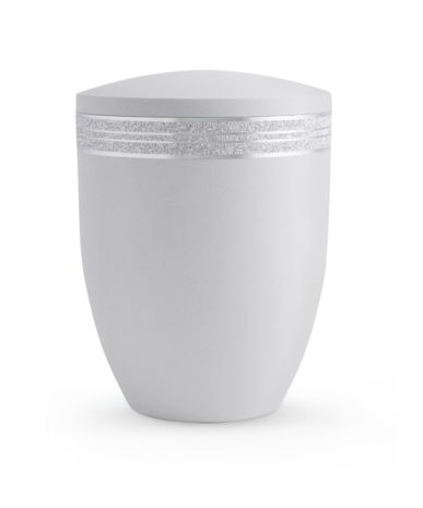Biologisch afbreekbare urn wit met zilver grijs decoratie