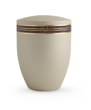 Biologisch afbreekbare urn cr&egrave;me met bruin gouden decoratie