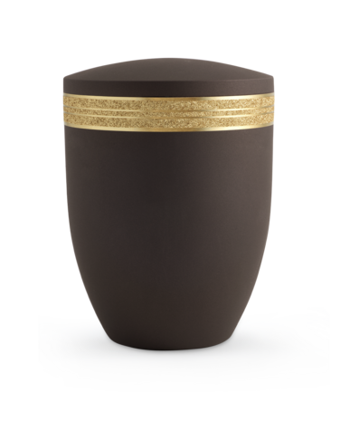 Biologisch afbreekbare urn bruin met gouden decoratie
