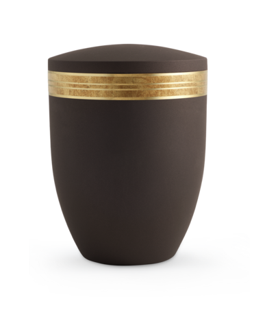 Biologisch afbreekbare urn bruin met oud gouden decoratie