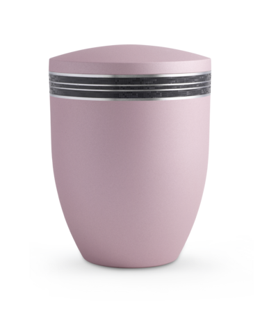 Biologisch afbreekbare urn roze met zilver en zwart decoratie