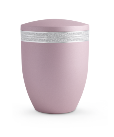 Biologisch afbreekbare urn roze met mat zilver decoratie