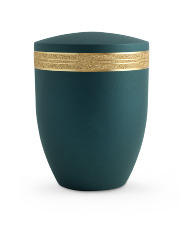 Biologisch afbreekbare urn donkergroen met gouden decoratie
