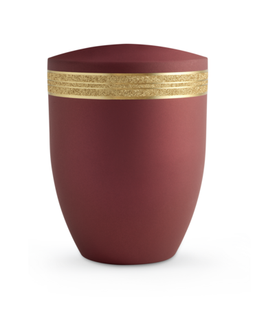 Biologisch afbreekbare urn rood met gouden decoratie
