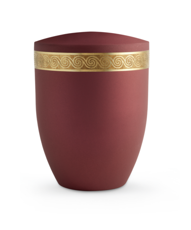 Biologisch afbreekbare urn rood met oud goud decoratie