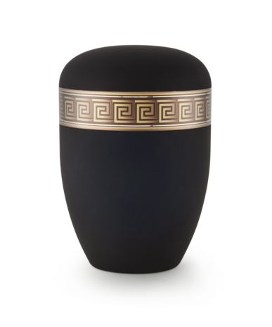 Biologisch afbreekbare urn zwart met meander decor