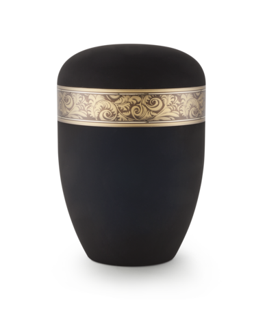 Biologisch afbreekbare urn zwart met veren decor