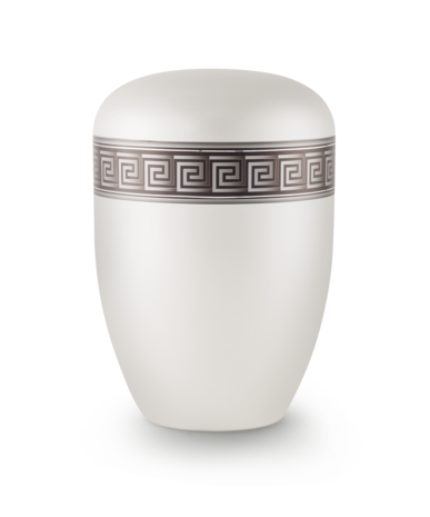 Biologisch afbreekbare urn wit met meander decor