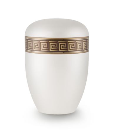 Biologisch afbreekbare urn wit met bruin meander decor