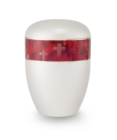 Biologisch afbreekbare urn wit met rood kruis motief