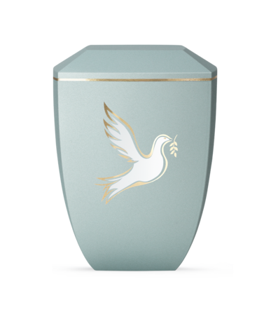 Biologisch afbreekbare urn lichtblauw met duif decoratie
