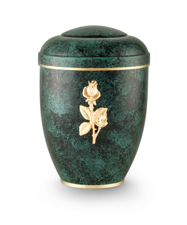 Biologisch afbreekbare urn groenzwart met bloemen motief