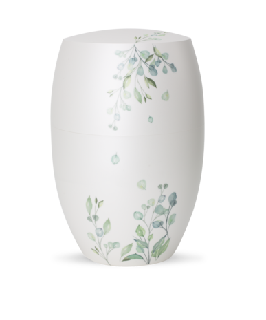 Biologisch afbreekbare urn mat wit met bloemen