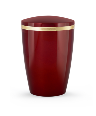 Biologisch afbreekbare urn hoogglans rood met gouden streep