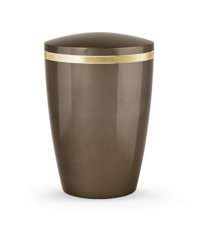 Biologisch afbreekbare urn hoogglans lichtbruin met gouden rand