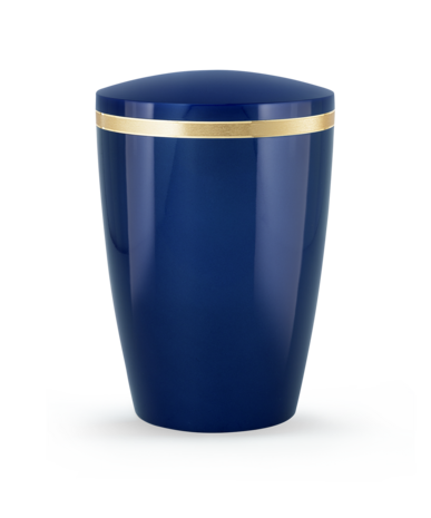 Biologisch afbreekbare urn hoogglans donkerblauw met gouden rand