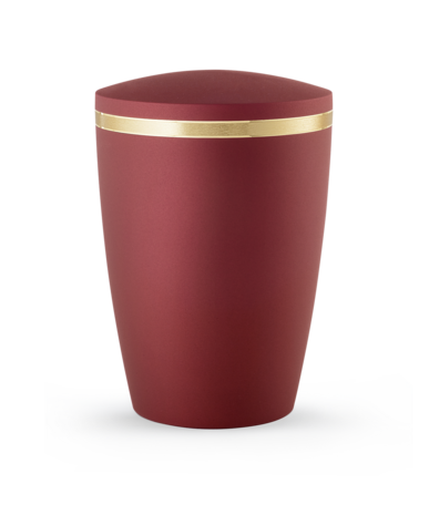 Biologisch afbreekbare urn hoogglans rood met gouden rand