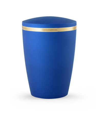 Biologisch afbreekbare urn hoogglans blauw met gouden rand