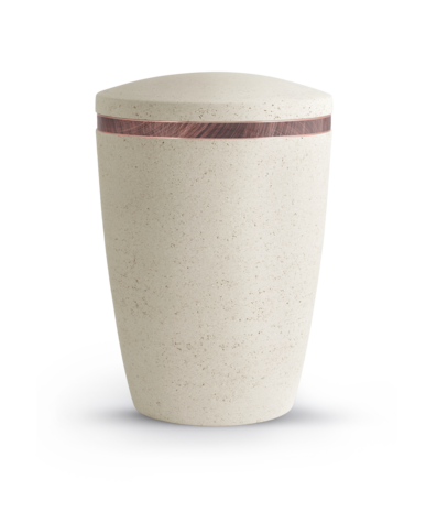 Biologisch afbreekbare urn creme steenlook met twee kleurige koperen band