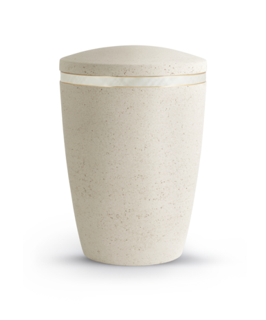 Biologisch afbreekbare urn creme steenlook met twee kleurige band
