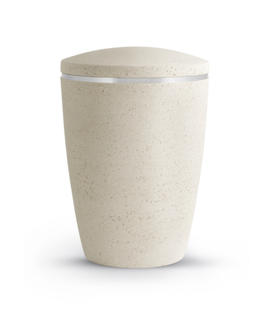 Biologisch afbreekbare urn creme steenlook met zilveren band