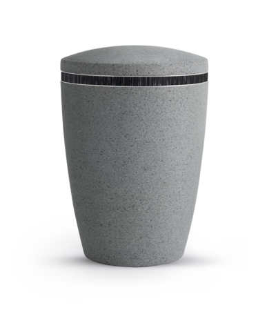 Biologisch afbreekbare urn grijs steenlook met zwart houten band
