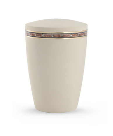 Biologisch afbreekbare urn creme met kruisen decoratie