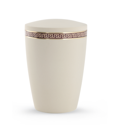 Biologisch afbreekbare urn creme met meander decoratie