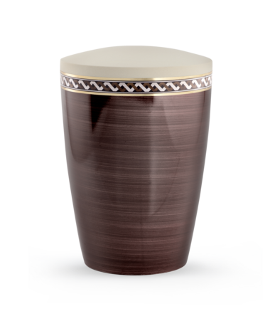 Biologisch afbreekbare urn bruin creme met golven decoratie