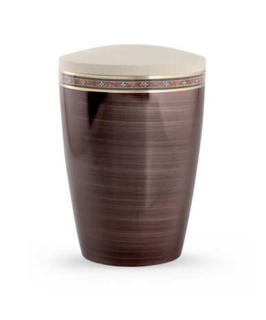 Biologisch afbreekbare urn bruin creme met kruisen decoratie