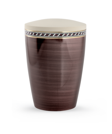 Biologisch afbreekbare urn bruin creme met kruisjes decoratie