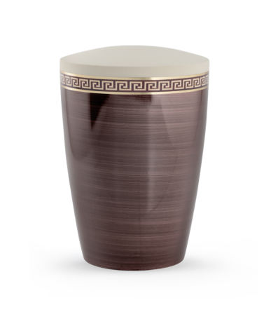 Biologisch afbreekbare urn bruin creme met meander decoratie