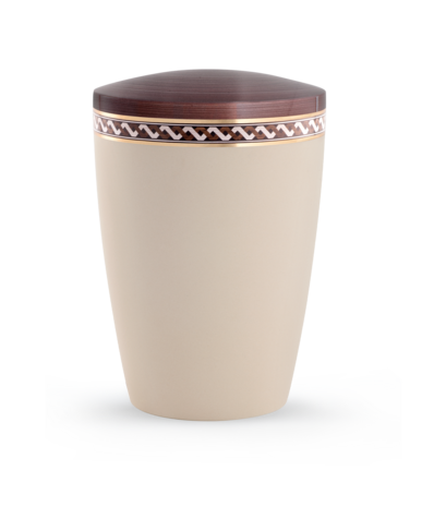 Biologisch afbreekbare urn creme bruin met golven decoratie