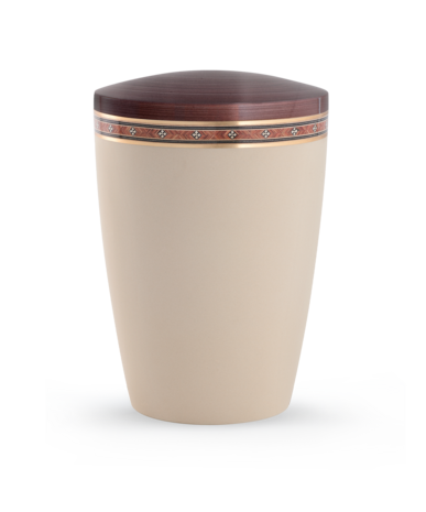 Biologisch afbreekbare urn creme bruin met kruisen decoratie