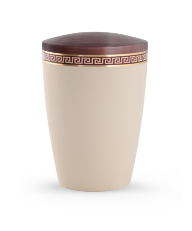 Biologisch afbreekbare urn creme bruin met meander decoratie