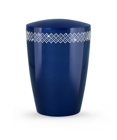 Biologisch afbreekbare urn blauw met kristallen decoratie