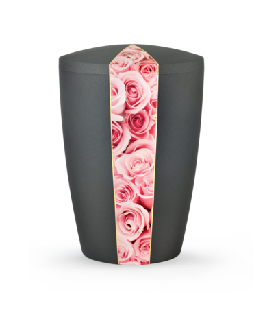 Biologisch afbreekbare urn grijs met roze rozen