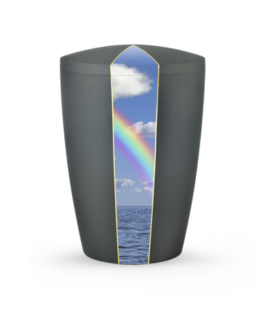 Biologisch afbreekbare urn grijs regenboog op het water